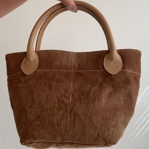 SOLD! Brown corduroy bag with leather handle